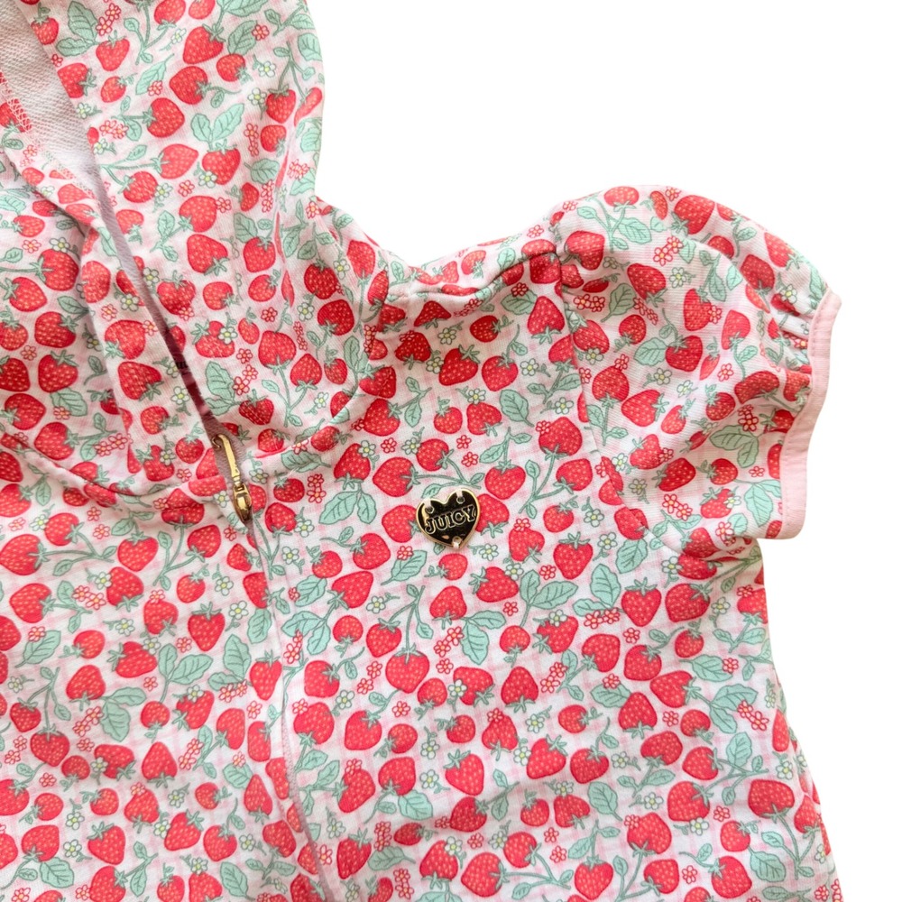 Juicy Couture Strawberry Zip Hoodie Girls 6X Pink Short Sleeve Fruit Cottagecore